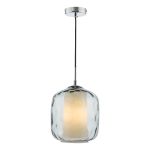 Majella 1 Light E27 Polished Chrome Adjustable Pendant With Dimpled Smoked Glass Shade And With A Soft Opal Glass Diffuser
