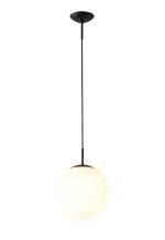 Miranda 25cm Ball Pendant 1 Light E27 Black Suspension With Frosted White Glass Globe