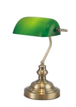 Morgan Bankers Table Lamp 1 Light E27 Antique Brass/Green Glass