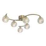 Nakita 6 Light G9 Antique Brass Flush Ceiling Fitting C/W Clear Twisted Style Open Glass Shades