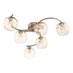 Nakita 6 Light G9 Antique Brass Flush Ceiling Fitting C/W Champagne Dimpled Glass Shades