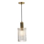 Nibrewers 1 Light E27 Natural Solid Brass Adjustable Sinlge Pendant With Cylinder Clear Ribbed Glass Shade