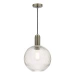 Nibrewers 1 Light E27 Polished Nickel Adjustable Sinlge Pendant With Round Clear Ribbed Glass Shade