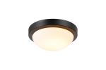 Porter IP44 1 Light E27 25cm Flush Ceiling Light, Satin Black With Opal White Glass
