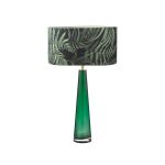 Samara 1 Light E27 Green Glass Table Lamp With Inline Switch C/W Bamboo Green Leaf Cotton 35cm Drum Shade