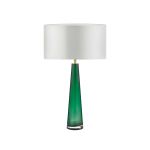 Samara 1 Light E27 Green Glass Table Lamp With Inline Switch C/W Hilda Ivory Faux Silk 35cm Drum Shade