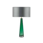 Samara 1 Light E27 Green Glass Table Lamp With Inline Switch C/W Hilda Grey Faux Silk 35cm Drum Shade