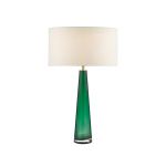 Samara 1 Light E27 Green Glass Table Lamp With Inline Switch C/W Pyramid White Linen 35cm Drum Shade