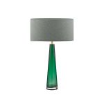 Samara 1 Light E27 Green Glass Table Lamp With Inline Switch C/W Pyramid Grey Linen 35cm Drum Shade