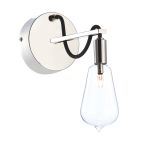 Scroll 1 Light G4 Polished Nickel Frame With Black Braided Cable Wall Light With Vintage Style Light Bulb Glass Shade