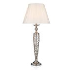 Siam 1 Light E27 Satin Chrome Woven Open Metal Table Lamp With Inline Switch C/W White Cotton Pleated Tapered Drum Shade