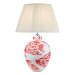 Simone 1 Light E27 Red & White Ceramic Table Lamp With Inline Switch C/W Ulyana Ivory Faux Silk Pleated 35cm Shade