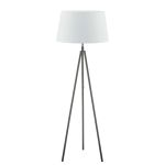 Skate 1 Light E27 Matt Black Adjustable Tripod Floor Lamp With Foot Switch C/W Cezanne White Faux Silk Tapered 45cm Drum Shade