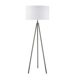 Skate 1 Light E27 Matt Black Adjustable Tripod Floor Lamp With Foot Switch C/W Innsbruck Ivory Faux Silk Oval 45cm Shade