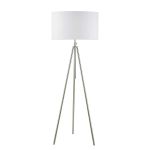 Ska 1 Light E27 Polished Chrome Adjustable Tripod Floor Lamp With Foot Switch C/W Innsbruck Ivory Faux Silk Oval 45cm Shade