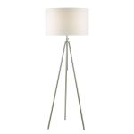 Ska 1 Light E27 Polished Chrome Adjustable Tripod Floor Lamp With Foot Switch C/W Pyramid White Linen 46cm Drum Shade