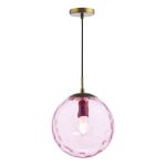 1 Light E27 Bronze Adjustable Suspension With Black Braided Cable C/W Pink Ripple Effect 25cm Glass Shade