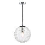 1 Light E27 Polished Chrome Adjustable Suspension With Black Braided Cable C/W Clear Hobnail Effect 25cm Glass Shade
