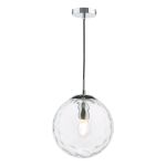 1 Light E27 Polished Chrome Adjustable Suspension With Black Braided Cable C/W Clear Ripple Effect 25cm Glass Shade