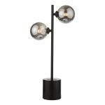 Spiral 2 Light G9 Matt Black Table Lamp C/W Inline Switch C/W Smoked Glass Shades