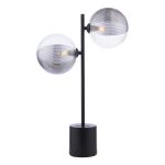 Spiral 2 Light G9 Matt Black Table Lamp C/W Inline Switch C/W 15cm Smoked & Clear Ribbed Glass Shades