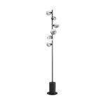 Spiral 6 Light G9 Matt Black Floor Lamp C/W Inline Foot Switch C/W 10cm Smoked & Clear Ribbed Glass Shades