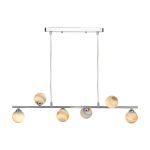 Spiral 6 Light G9 Polished Chrome Adjustable Linear Bar Pendant C/W Planet Style Glass Shades