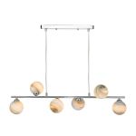 Spiral 6 Light G9 Polished Chrome Adjustable Linear Bar Pendant C/W Large Planet Style Glass Shades