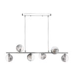Spiral 6 Light G9 Polished Chrome Adjustable Linear Bar Pendant C/W 10cm Smoked & Clear Ribbed Glass Shades