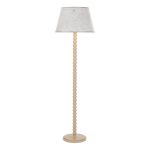 Spool 1 Light E14 Taupe Bobbin Wood Style Floor Lamp With Inline Foot Switch (Base Only)