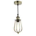 Taurus 1 Light E27 Antique Brass Adjustable Industrial Cage Pendant