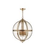 Vanessa 5 Light E14 Antique Brass Adjustable Lantern Pendant With Glass