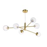 Vignette 6 Light G9 Aged Brass Adjustable Pendant Ceiling C/W Clear Twisted Style Closed Glass Shade