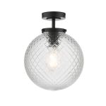 Wayne 1 Light E27 Matt Black IP44 Surface Mounted Ceiling Light With Textured Glass Shade