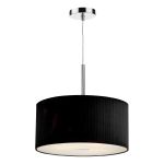 Znew_yorkza 3 Light E27 Polished Chrome Adjustable 40cm Round Pendant With Black Micro Pleat Shade & Frosted Acrylic Diffuser
