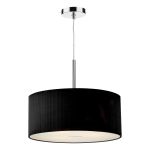 Znew_yorkza 3 Light E27 Polished Chrome Adjustable 60cm Round Pendant With Black Micro Pleat Shade & Frosted Acrylic Diffuser
