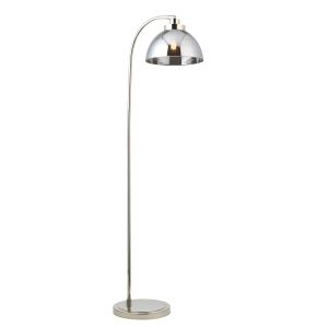 Caspa 1 Light E27 Bright Nickel Floor Lamp With An Adjustable Head & Inline Foot Switch C/W Smoked Mirrored Glass Shade