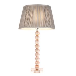 Adelie 1 Light E14 Table Lamp Nickel With Blush Tinted Crystal Glass With Inline Switch C/W Freya 12" Charcoal Gathered Silk Fabric Shade