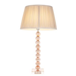 Adelie 1 Light E14 Table Lamp Nickel With Blush Tinted Crystal Glass With Inline Switch C/W Freya 12" Oyster Gathered Silk Fabric Shade