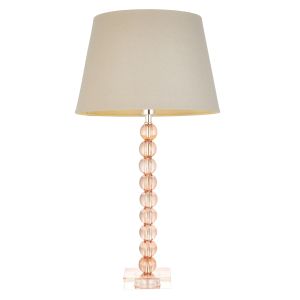 Adelie 1 Light E14 Table Lamp Nickel With Blush Tinted Crystal Glass With Inline Switch C/W Cici 12" Grey Linen Mix Fabric Shade