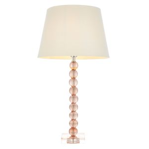Adelie 1 Light E14 Table Lamp Nickel With Blush Tinted Crystal Glass With Inline Switch C/W Cici 12" Ivory Linen Mix Fabric Shade