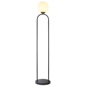 Motif 1 Light E14 Matt Black Floor Lamp With Inline Foot Switch C/W Matt Opal Sphere Glass Shade