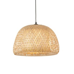 Bali 1 Light E27 Matt Black Adjustable Pendant With Basket Natural Bamboo Woven Shade With White Inner Diffuser