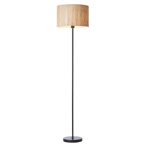 Longshore 1 Light E27 Matt Black Floor Lamp With Natural Seagrass Drum Shade With Inline Foot Switch