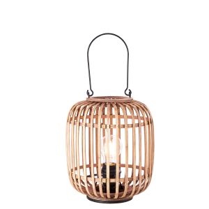 Mathias 1 Light E27 Matt Black Table Lamp With Natural Bamboo Open Framework Shade With Inline Switch