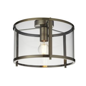 Hopton 1 Light E27 Antique Brass Flush Ceiling Light With Clear Glass Shade