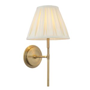 Rennes 1 Light E14 Antique Brass Wall Light With Carla 10 Inch Tapered Box Pleated Cream Cotton Shade