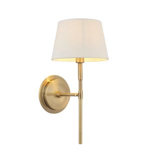Rennes 1 Light E14 Antique Brass Wall Light With Cici 8 Inch Ivory Tapered Shade