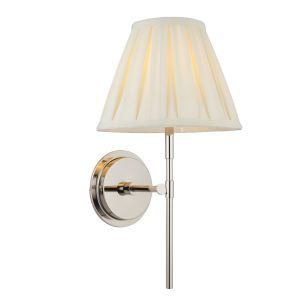 Rennes 1 Light E14 Polished Nickel Wall Light With Carla 10 Inch Tapered Box Pleated Cream Cotton Shade