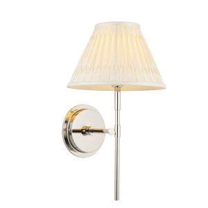 Rennes 1 Light E14 Polished Nickel Wall Light With Chatsworth 10 Inch Double Pleat Ivory Silk Tapered Shade
